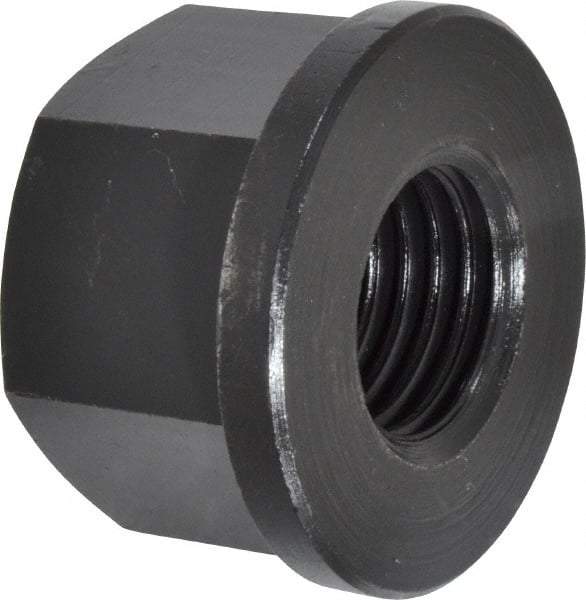 Jergens - 1-8, 2" Flange Diam, 1-1/4" High, 1-5/8" Across Flats, Flange Nut - Grade Low Carbon Steel Steel, Black Oxide Finish, 1/4" Flange Height, TCMA - Eagle Tool & Supply