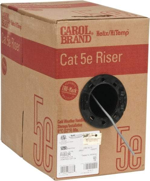 Made in USA - Cat5e, 24 AWG, 4 Wires, Unshielded Network & Ethernet Cable - Gray, Polyolefin, 1,000' OAL - Eagle Tool & Supply