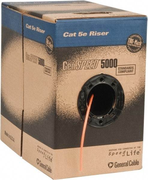 Made in USA - Cat5e, 24 AWG, 4 Wires, Network & Ethernet Cable - Orange, Polyolefin, 1,000' OAL - Eagle Tool & Supply