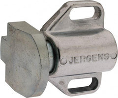 Jergens - 2" Body Width x 1-3/8" Body Len, 1/4" Stroke Len, 1-1/2" Btw Mt Hole Ctrs, Tang Square Spring Locating Stop - 32 Lb Mid End Force, 1-1/4" Stop Head Width x 1-1/2" Stop Head Height - Eagle Tool & Supply