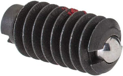 Jergens - 1/4-20, 0.125" Ball Diam, 17/32" Body Length, 0.035" Max Ball Reach, Threaded Ball Plunger - Steel Body, Stainless Steel Ball, 2 Lb Initial End Force, 4 Lb Final End Force, Locking Element - Eagle Tool & Supply