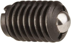 Jergens - 1/2-13, 0.281" Ball Diam, 3/4" Body Length, 0.072" Max Ball Reach, Threaded Ball Plunger - Steel Body, Stainless Steel Ball, 6 Lb Initial End Force, 30 Lb Final End Force, Locking Element - Eagle Tool & Supply