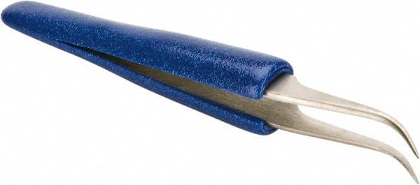 Aven - 4-1/2" OAL 7-SA Ergonomic Cushion Grip Tweezers - Curved, Super-Fine, Pointed Tips - Eagle Tool & Supply