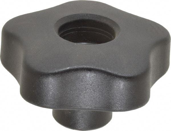 Elesa - 2.48" Head Diam, 5 Point Lobed Knob - 3/8-16 Hole, Thermoplastic, Black - Eagle Tool & Supply