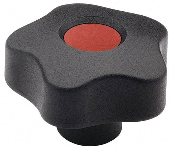 Elesa - 1.26" Head Diam, 5 Point Lobed Knob - 1/4-20 Hole, Thermoplastic, Black - Eagle Tool & Supply