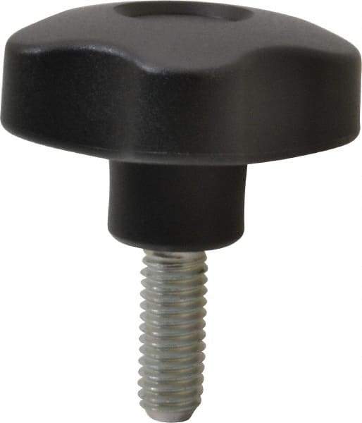 Elesa - 1.97" Head Diam, 5 Point Lobed Knob - 3/8-16 Stem, Thermoplastic, Black - Eagle Tool & Supply