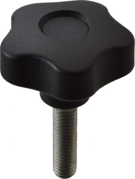 Elesa - 1.97" Head Diam, 5 Point Lobed Knob - 3/8-16 Stem, Thermoplastic, Black - Eagle Tool & Supply