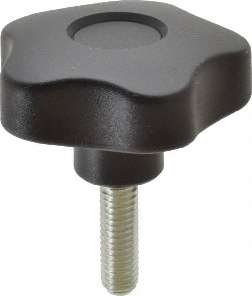 Elesa - 2.48" Head Diam, 5 Point Lobed Knob - 3/8-16 Stem, Thermoplastic, Black - Eagle Tool & Supply