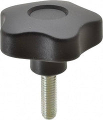 Elesa - 2.48" Head Diam, 5 Point Lobed Knob - 3/8-16 Stem, Thermoplastic, Black - Eagle Tool & Supply