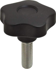 Elesa - 2.48" Head Diam, 5 Point Lobed Knob - 1/2-13 Stem, Thermoplastic, Black - Eagle Tool & Supply