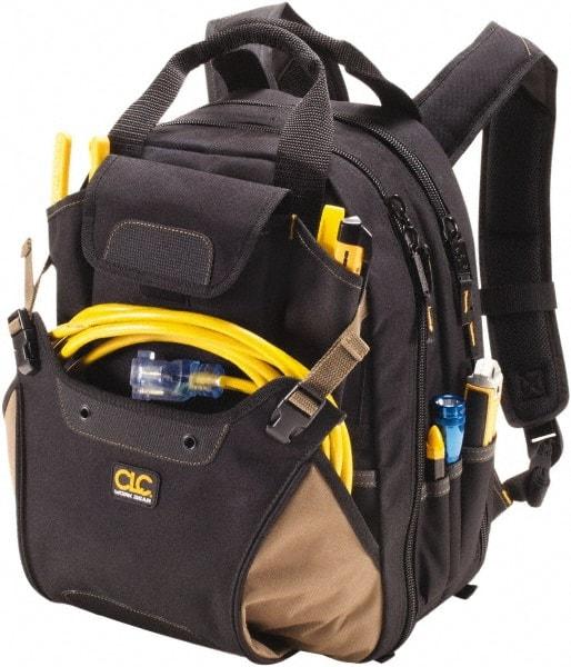 CLC - 44 Pocket Black & Khaki Polyester Backpack Tool Bag - 13" Wide x 7-1/2" Deep x 16" High - Eagle Tool & Supply