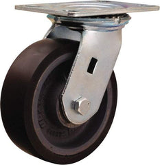 Hamilton - 6" Diam x 2" Wide x 7-1/2" OAH Top Plate Mount Swivel Caster - Polyurethane Mold onto Cast Iron Center, 1,500 Lb Capacity, Sealed Precision Ball Bearing, 4-1/2 x 6-1/4" Plate - Eagle Tool & Supply