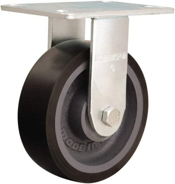 Hamilton - 6" Diam x 2" Wide x 7-1/2" OAH Top Plate Mount Rigid Caster - Polyurethane Mold onto Cast Iron Center, 1,500 Lb Capacity, Sealed Precision Ball Bearing, 4-1/2 x 6-1/4" Plate - Eagle Tool & Supply