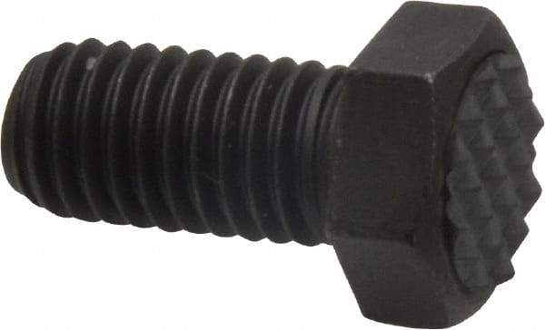 Fairlane - Serrated Tooth, 1/2-13, 1" Shank Length, 1" Thread Length, Black Oxide Finish, Hex Head, Adjustable Positioning Gripper - 5/8" Pad Diam, 3/4" Hex, 23/64" Head Height, Fine Tooth Grade - Eagle Tool & Supply