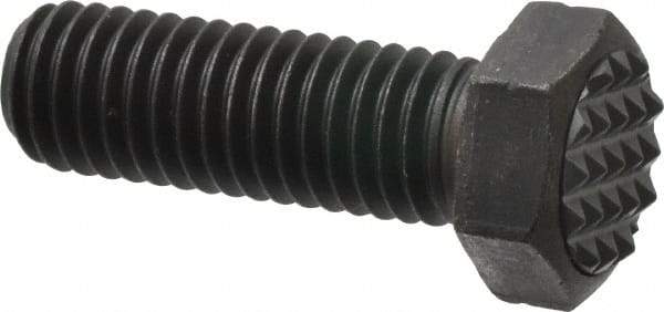 Fairlane - Serrated Tooth, 1/2-13, 1-1/2" Shank Length, 1-1/2" Thread Length, Black Oxide Finish, Hex Head, Adjustable Positioning Gripper - 5/8" Pad Diam, 3/4" Hex, 23/64" Head Height, Fine Tooth Grade - Eagle Tool & Supply