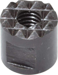Fairlane - 10-32 Thread, 3/8" Diam, 3/8" High, Threaded, Extra Fine Tooth Grade Diamond Serration Tooth Pattern, High Speed Steel, Round Positioning Gripper - 3/16" Flat Width, Black Oxide Coated - Eagle Tool & Supply
