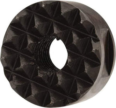 Fairlane - 1/4-28 Thread, 5/8" Diam, 3/8" High, Threaded, Fine Tooth Grade Diamond Serration Tooth Pattern, High Speed Steel, Round Positioning Gripper - 3/16" Flat Width, Black Oxide Coated - Eagle Tool & Supply