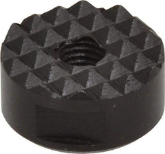 Fairlane - 1/4-28 Thread, 3/4" Diam, 3/8" High, Threaded, Fine Tooth Grade Diamond Serration Tooth Pattern, High Speed Steel, Round Positioning Gripper - 3/16" Flat Width, Black Oxide Coated - Eagle Tool & Supply