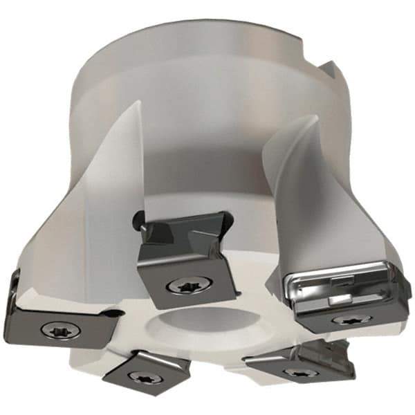 Iscar - 5 Inserts, 2-1/2" Cut Diam, 3/4" Arbor Diam, 0.118" Max Depth of Cut, Indexable Square-Shoulder Face Mill - 0/90° Lead Angle, 1-3/4" High, HTP LNHT 1606 Insert Compatibility, Through Coolant, Series TangPlunge - Eagle Tool & Supply