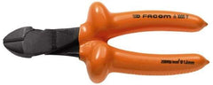 Facom - 7-9/32" OAL, 1.8mm Capacity, 25/32" Jaw Length x 7/16" Jaw Width, Insulated Diagonal Cutter Pliers - Standard Head, Cushion Grip Handles - Eagle Tool & Supply