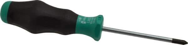 Wera - #1, 7-1/4" OAL, Standard Phillips Screwdriver - 3-1/8" Blade Length, Round Shank, Ergonomic Handle - Eagle Tool & Supply