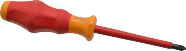 Wera - #2, 7-1/4" OAL, Insulated Phillips Screwdriver - 4" Blade Length, Round Shank, Ergonomic Handle - Eagle Tool & Supply