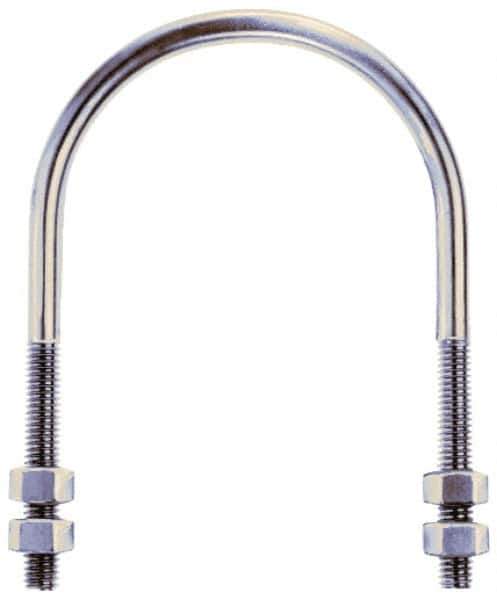 Gibraltar - 1/2-13 UNC, 7-13/16" Long, Round U Bolt Clamp with No Mount Plate for 5" Pipe - 3" Thread Length, 5-5/8" Wide, Grade 304 Stainless Steel - Eagle Tool & Supply