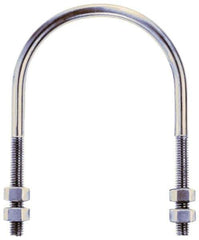 Gibraltar - 1/2-13 UNC, 7-13/16" Long, Round U Bolt Clamp with No Mount Plate for 5" Pipe - 3" Thread Length, 5-5/8" Wide, Grade 304 Stainless Steel - Eagle Tool & Supply