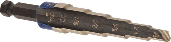 Irwin - 6 Hole Sizes, 3/16 to 1/2" Hole Diam Cobalt Speedpoint Step Drill Bit - Eagle Tool & Supply