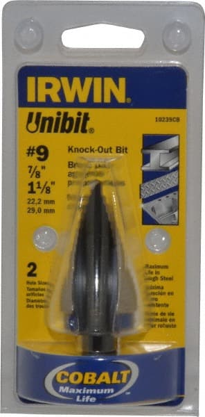 Irwin - 2 Hole Sizes, 7/8 to 1-1/8" Hole Diam Cobalt Step Drill Bit - Eagle Tool & Supply