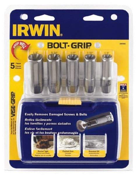 Irwin - 5 Piece Bolt & Screw Extractor Set - 3/8" Drive, Molded Plastic Case - Eagle Tool & Supply