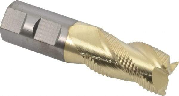 ProMax - 1" Diam, Coarse Pitch, 1-3/4" LOC, 3 Flute Solid Carbide 0.055-0.065" Corner Radius Roughing End Mill - ZrN Finish, 4" OAL, 1" Shank Diam, Single End, Centercutting, 40° Helix - Eagle Tool & Supply