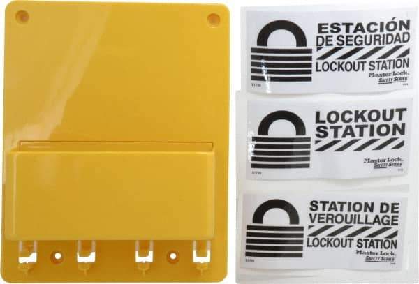 Master Lock - 1 Piece, Empty Polycarbonate Tag and Padlock / Hasp Station - 7-3/4 Inch Wide x 9-3/4 Inch High x 2-7/8 Inch Deep, Yellow - Eagle Tool & Supply