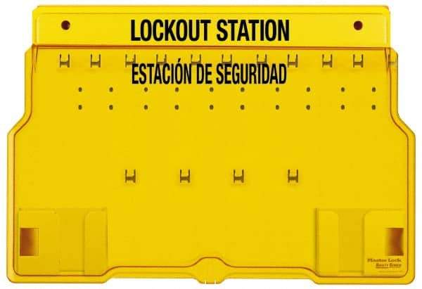 Master Lock - 1 Piece, Empty Polycarbonate Padlock Station - 22 Inch Wide x 15-1/2 Inch High x 1-3/4 Inch Deep, Yellow, Covered - Eagle Tool & Supply