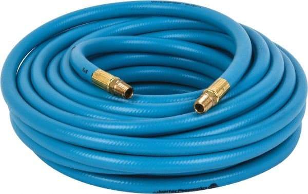 PRO-SOURCE - 3/8" ID x 19/32" OD 50' Long Multipurpose Air Hose - MNPT x MNPT Ends, 300 Working psi, 23 to 150°F, 1/4" Fitting, Blue - Eagle Tool & Supply