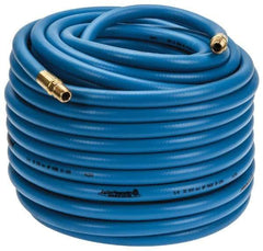 PRO-SOURCE - 3/8" ID x 19/32" OD 100' Long Multipurpose Air Hose - MNPT x MNPT Ends, 300 Working psi, 23 to 150°F, 1/4" Fitting, Blue - Eagle Tool & Supply
