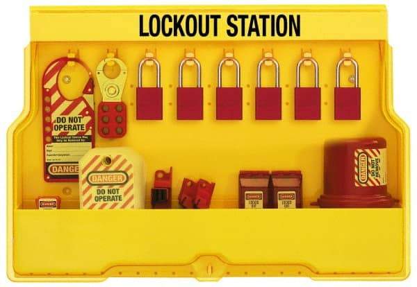 Master Lock - Equipped Polycarbonate Electrical Lockout Station - 22 Inch Wide x 15-1/2 Inch High x 4-1/8 Inch Deep, Yellow - Eagle Tool & Supply