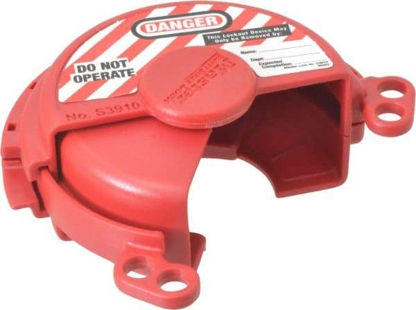 Master Lock - 2-3/8 to 3 Inch Valve Handle Size, Xenoy Thermoplastic Gas Cylinder Valve Lockout - 3/8 Inch Max Shackle Diameter, Red - Eagle Tool & Supply