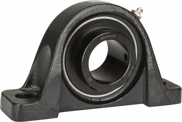 Browning - 1-11/16" ID, 7-3/8" OAL x 4-3/16" OAH Pillow Block - 5,139 Lb Static Cap, 7,901 Lb Dyn Cap, 5-21/32" Btw Mnt Hole Ctrs, 2-1/16" Base-to-Ctr Ht, Cast Iron - Eagle Tool & Supply