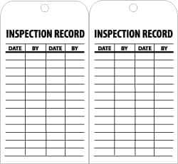 NMC - 3" High x 6" Long, INSPECTION RECORD, English Safety & Facility Inspection Tag - Tag Header: Notice, 2 Sides, Black & White Unrippable Vinyl - Eagle Tool & Supply