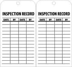 NMC - 3" High x 6" Long, INSPECTION RECORD, English Safety & Facility Inspection Tag - Tag Header: Notice, 2 Sides, Black & White Unrippable Vinyl - Eagle Tool & Supply