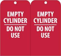 NMC - 3" High x 6" Long, EMPTY CYLINDER-DO NOT USE, English Safety & Facility Accident Prevention Tag - Tag Header: Danger, 2 Sides, Red & White Unrippable Vinyl - Eagle Tool & Supply