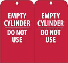 NMC - 3" High x 6" Long, EMPTY CYLINDER-DO NOT USE, English Safety & Facility Accident Prevention Tag - Tag Header: Danger, 2 Sides, Red & White Unrippable Vinyl - Eagle Tool & Supply