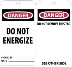 NMC - 3" High x 6" Long, DANGER - DO NOT ENTER, English Safety & Facility Accident Prevention Tag - Tag Header: Danger, 2 Sides, Black, Red & White Unrippable Vinyl - Eagle Tool & Supply