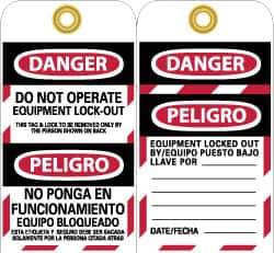 NMC - DANGER - DO NOT OPERATE - EQUIPMENT LOCK-OUT - THIS TAG & LOCK TO BE REMOVED ONLY BY THE PERSON SHOWN ON BACK, English Safety & Facility Lockout Tag - Tag Header: Danger, 2 Sides, Black, Red & White Unrippable Vinyl - Eagle Tool & Supply