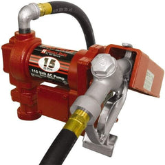 Tuthill - 15 GPM, 3/4" Hose Diam, AC Tank Pump with Manual Nozzle - 1" Inlet, 3/4" Outlet, 115 Volts, 12' Hose Length, 1/4 hp - Eagle Tool & Supply