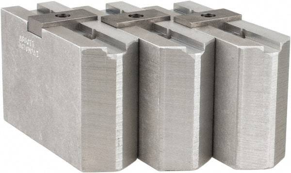 Abbott Workholding Products - Tongue & Groove Attachment, Square Soft Lathe Chuck Jaw - 3 Jaws, Aluminum, 2-1/8" Btw Mount Hole Ctrs, 4-1/2" Long x 1-1/2" Wide x 3" High, 1/2" Groove, 1/2" Fastener - Eagle Tool & Supply