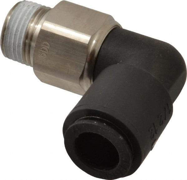 Legris - 12mm Outside Diam, 3/8 BSPT, Nylon Push-to-Connect Tube Male Swivel Elbow - 290 Max psi, Tube to Male BSPT Connection, Buna Nitrile O-Ring - Eagle Tool & Supply