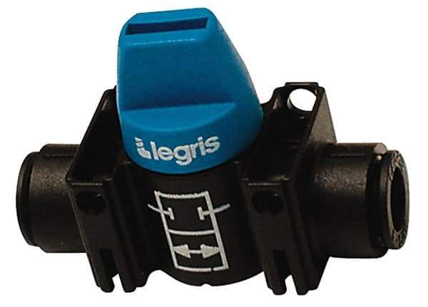 Legris - 10mm Pipe, Standard Port, Composite Miniature Ball Valve - 1 Piece, Inline - Two Way Flow, Push-to-Connect x Push-to-Connect Ends, Short Handle, 150 WOG - Eagle Tool & Supply