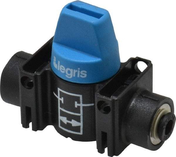 Legris - 5/32" Pipe, Standard Port, Composite Miniature Ball Valve - 1 Piece, Inline - Two Way Flow, Push-to-Connect x Push-to-Connect Ends, Short Handle, 150 WOG - Eagle Tool & Supply